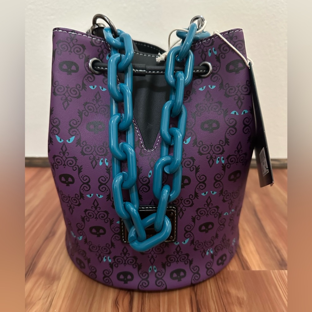 Disney Parks Loungefly Haunted Mansion Glow-in-the-Dark Wallpaper Drawstring Bag - Picture 3 of 6